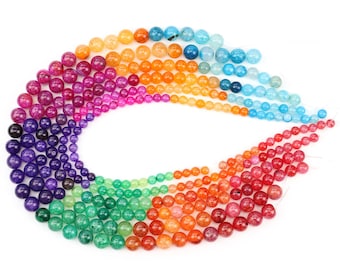 6mm, 8mm or 10mm Polished Crackle  Agate Chakra Strand 15&quot; Hole 1mm, Multi Colored Agate, 7 Color Chakra, Rainbow Beads