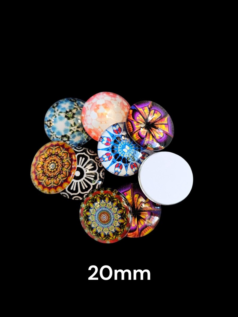 Round Glass Paper Backed Cabochon Assorted Mosaic, Round Flat Back ...