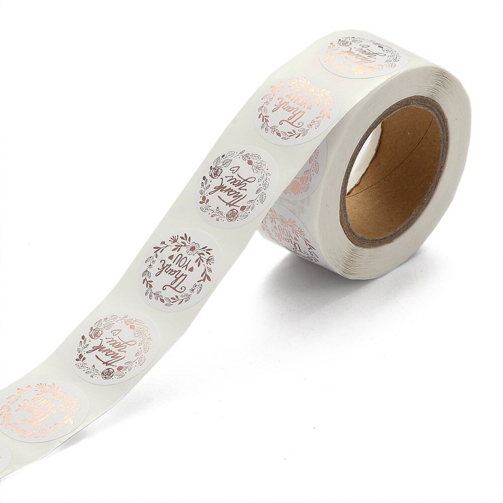 Rose Gold and White - Thank You Sticker Roll, 500 Stickers Roll, Choose ...