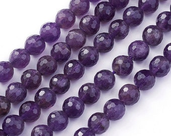 8mm (128) Faceted Round Natural Swirly Amethyst Bead Strand 15" (Approx 45 pcs), Hole .8mm, Gemstone Beads, Crown Chakra