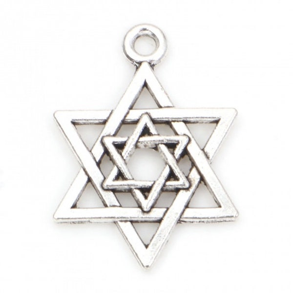 Metal Alloy Star of David Charm, Set of 10 or 50, Jewelry Supply, Tibetan Style Neck Pendant, 21x16mm, Choose Antique Silver, Gold or Bronze