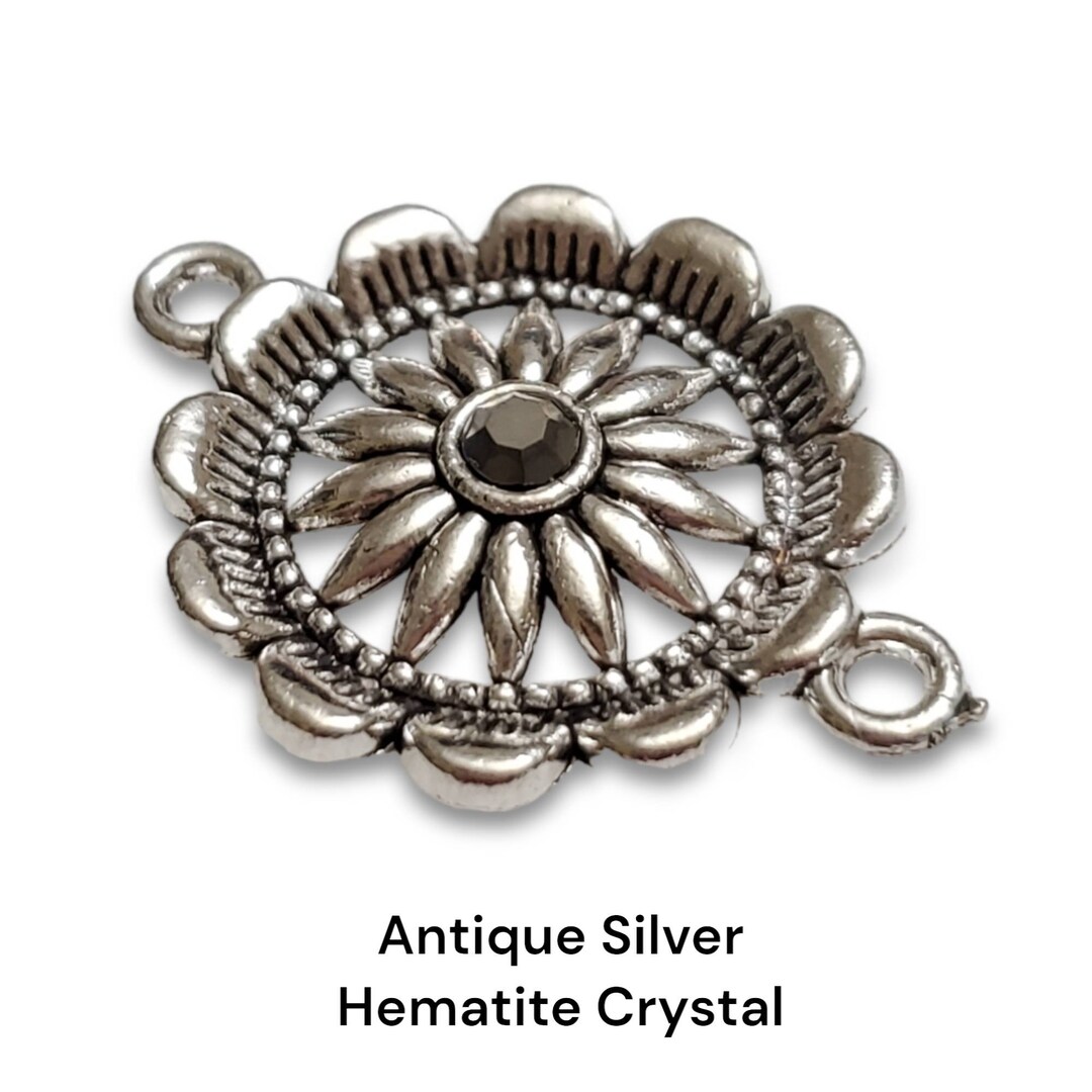 Crystal Accent Floral Connector Bead Zinc Alloy Sold in a Set Etsy