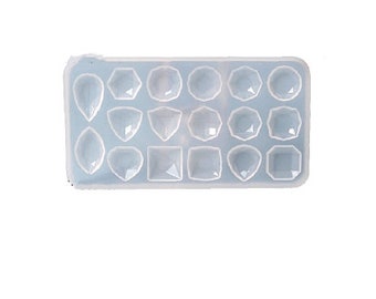 Small Faceted Gemstone Shapes Silicone Pendant 17 Recess Mold , Resin Casting for DIY UV Resin, Epoxy Resin Jewelry Making,Fast Shipping