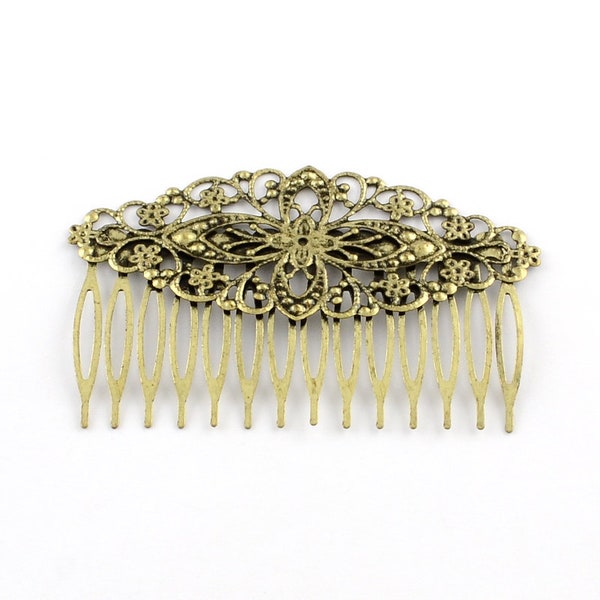 Lightweight Iron Alloy Antique Bronze Filigree Hair Comb, Set of 10, Jewelry Findings, Vintage Look Comb for Hair Accessories