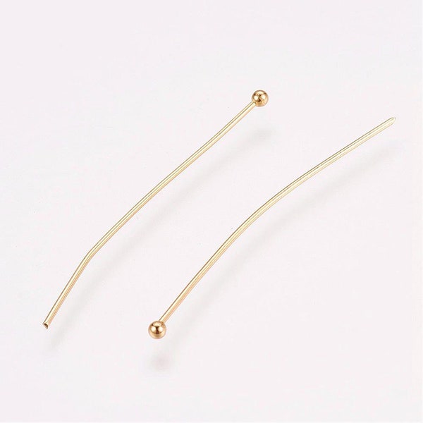 Golden Stainless Steel Ball Head Pins 40MM, .7mm, Set of 10 or 100, Ball 1.8mm, Jewelry Findings Earrings Pendants, DIY Jewelry Supplies