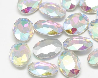 A Quality Crystal Oval Cabochons, 14x10mm, 18x13mm and 25x18mm, Point Back and Back Plated, Faceted Rhinestone, Choose Color