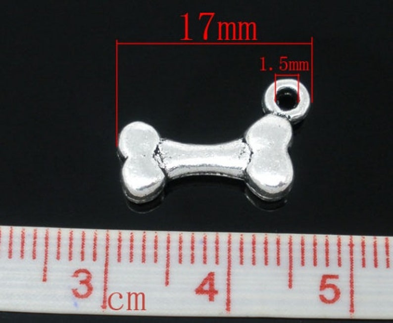 Metal Alloy Bone Pendant Charm, Set of 10 or 50, Antique Silver tone Jewelry Supply, Tibetan Style Dog Bone, 17x11mm image 3