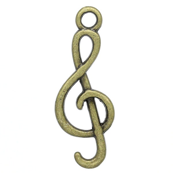 Metal Alloy 26mm (1") Music G Clef Charm, Set of 10 or 50, Antique Bronze, Jewelry Supply, Tibetan Style Neck Pendant Rustic