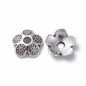 Tibetan Style Alloy Silver Bead End Cap Set of 10 or 50, Antique Silver 8x2mm, Beaded Endcap, Earring, Pendant and Bracelet Making