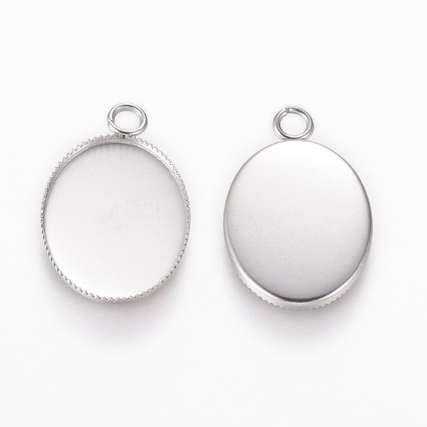 Stainless Steel Oval Cabochon Tray, Set of 10, Findings, Fits 25x18 or 18x13 Cabochons (not included), Sawtooth edge