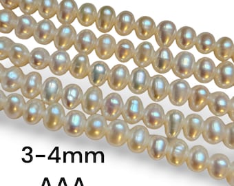 2-3mm, 3-4mm, 4-5mm or 5-6mm, 6-7 or 7-8 Freshwater Cultured AA or AAA Pearl Strand 14&quot;, Hole .5mm, Freshwater Pearl, White Potato Pearl