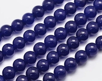 Natural Dyed Dark Blue Jade Round Stone Strand 15&quot;, Hole 1mm, Choose 8mm or 10mm