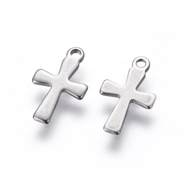 Mini Stainless Steel Cross, 12mm, set of 10 or 50, Silver toned Jewelry Supply, Delicate Cross, Faith, Christian
