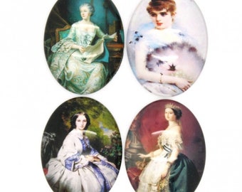 40x30mm Oval Portrait Glass Cabochon Mixed Lot, Flat Back, Set of 10 or 50, Mixed Lot Jewelry Making, Cameo Portrait, Vintage Woman, Lady