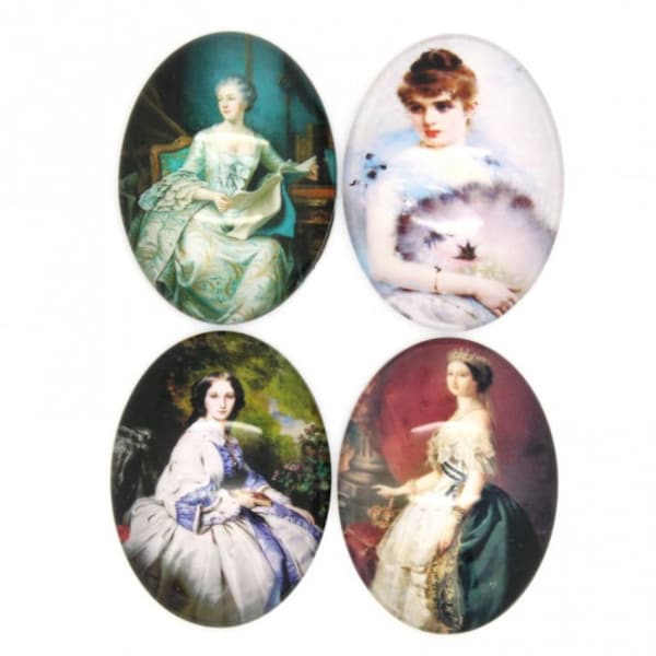 40x30mm Oval Portrait Glass Cabochon Mixed Lot, Flat Back, Set of 10 or 50, Mixed Lot Jewelry Making, Cameo Portrait, Vintage Woman, Lady