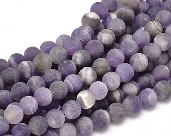 8mm Matte Round Natural Amethyst Bead Strand 15" (Approx 45 pcs), Hole 1mm, Gemstone Beads, Crown Chakra, Swirly Purple