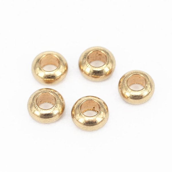 Raw Brass Rondelle Spacer Beads, Set of 100, 3x2mm Diameter Hole 1.5mm, Beads for DIY Jewelry, Unplated Brass, Nickel Free