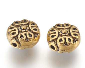 Tibetan Style Alloy Bicone Bead Set of 10, 50 or 200, Antique Gold, 11x10x6mm, Hole 1mm, Beads for Earring, Pendant and Bracelet Making