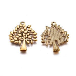 Metal Alloy Medium Tree of Life Charm, Set of 10 or 50, 28mm, Antique Gold Jewelry Supply, Tibetan Style Neck Pendant Spiritual, Yoga