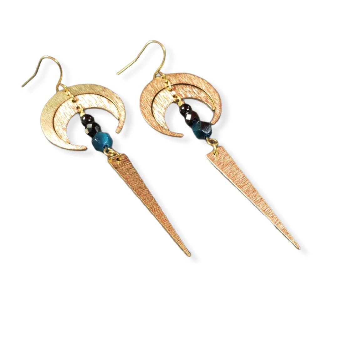 Carved Black Crescent Moon Split Gauge Double Sided Jacket Earrings Jewelry Gift main image 1