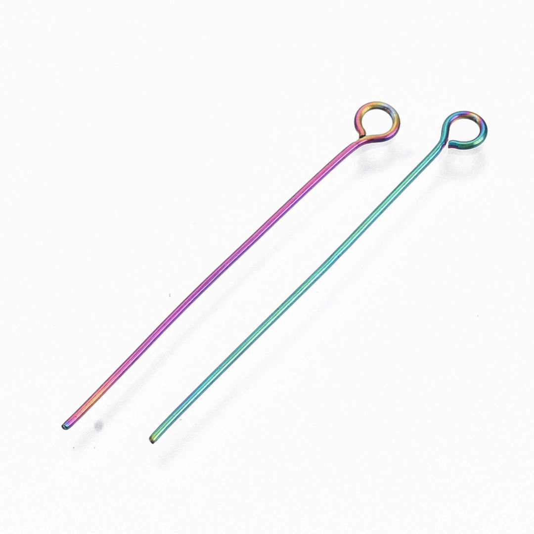Rainbow Stainless Steel Eye Pins 35MM or 40MM Long, .6mm, Set of 10 or