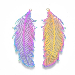 Die Cut Feather Chandelier Earring Component, Two Sizes, Large Chandelier Drop Pendant Component, Connector, Choose Metal and Color
