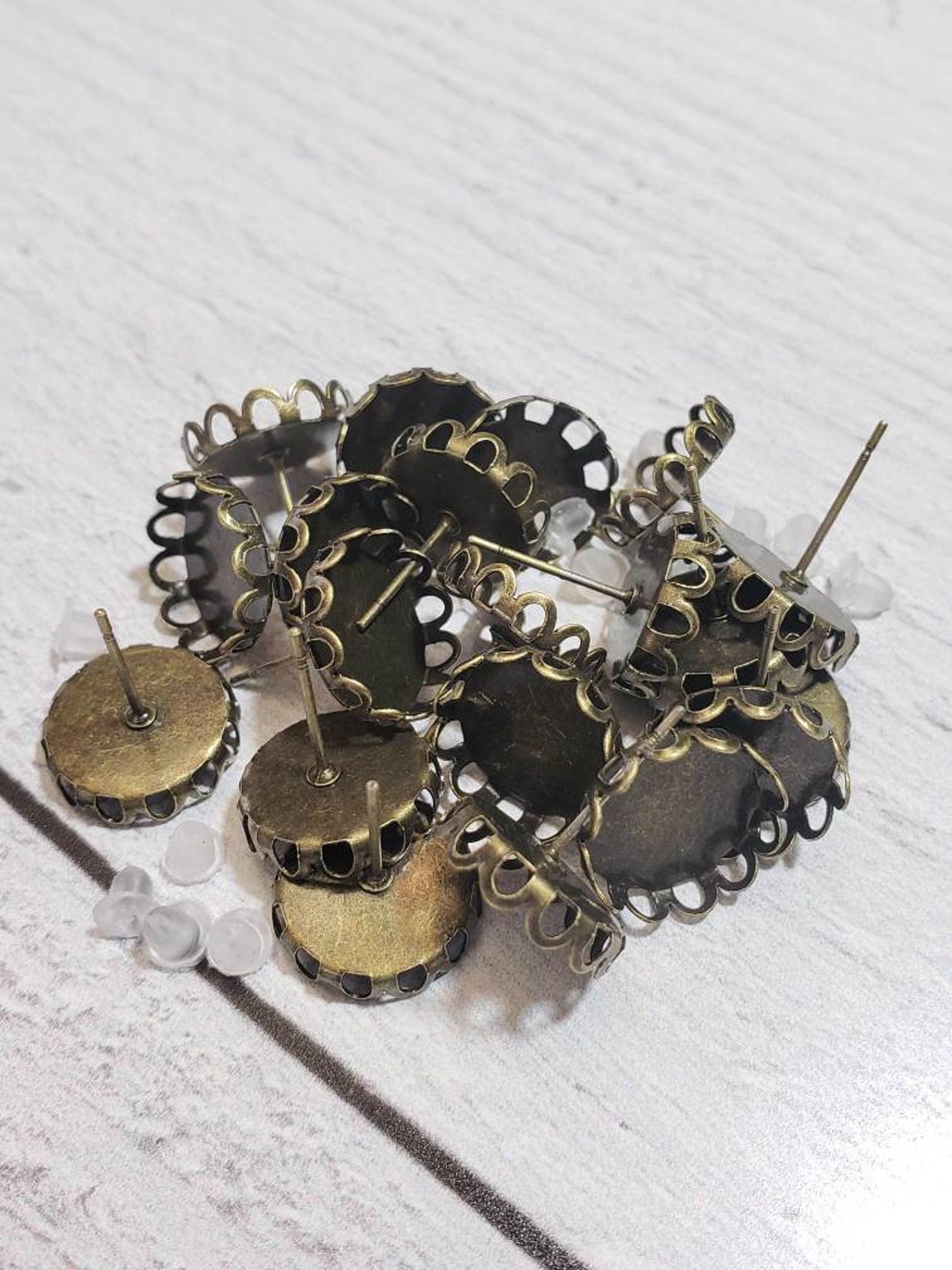 Antique Bronze Iron Alloy 12MM Cabochon Stud Earring W Rubber Etsy