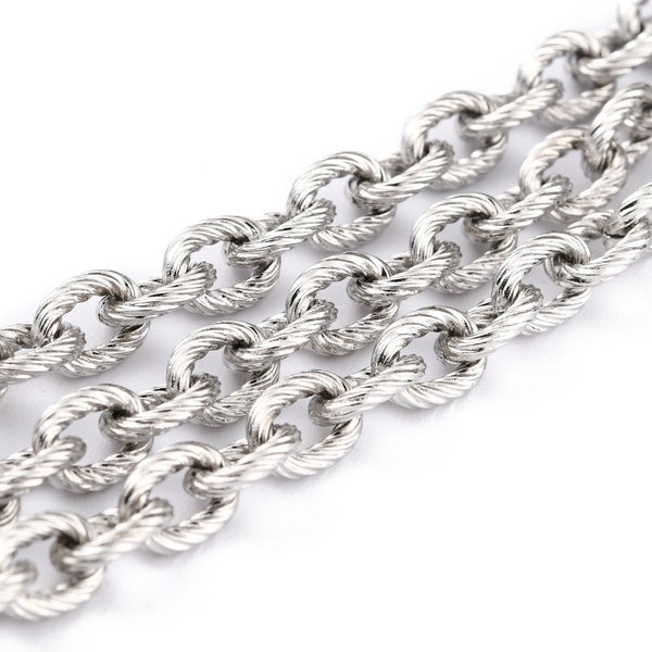 Large Link Twisted Cable Stainless Steel Chain, Sold by the Foot, Links are 7x5.5mm, Unwelded, Choose Color and Length