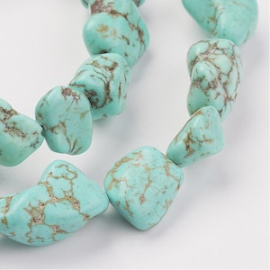 Nugget Shaped Natural Howlite Bead Strand 15&quot;, Dyed Turquoise Blue/Green, Hole 1mm, Communication Chakra
