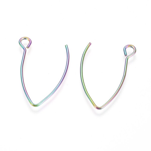 Rainbow Stainless Steel Elven Earring Wire, Marquise Shaped Wire Hoop, Set of 10, Jewelry Findings for Earrings, 26mm