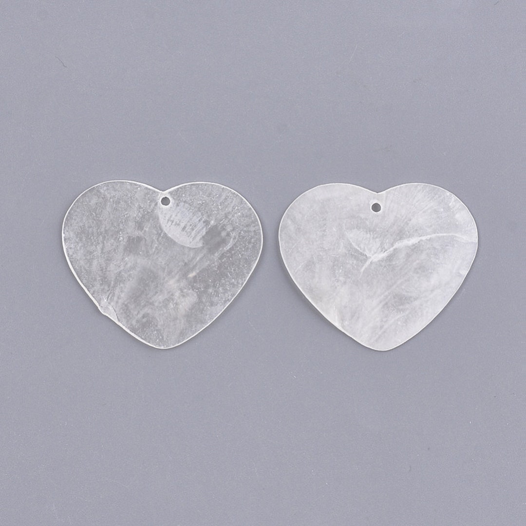 35x39mm Heart Shaped Natural Capiz Shell Top Drilled Pendant, off White ...