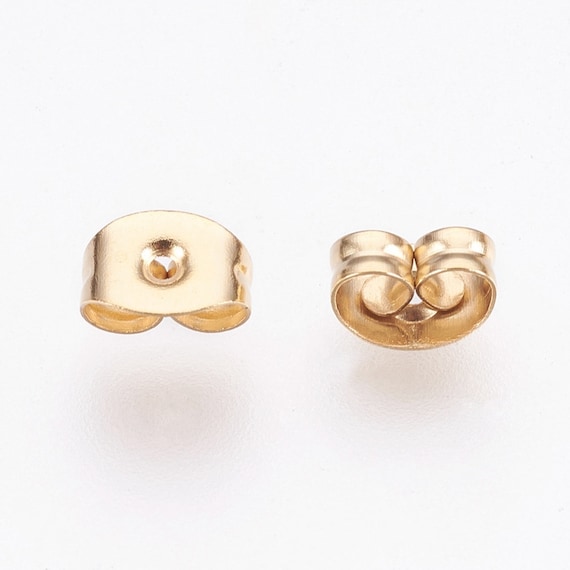 Golden Stainless Steel Stud Earring Back, Jewelry Findings for Earrings,  Sold in Sets of 10 or 50, Fits .7 .9mm Post, 6x4x3mm 