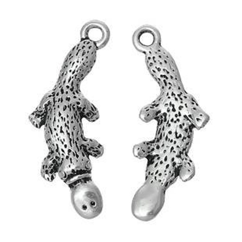 May include: Two silver-colored charm pendants in the shape of a lizard or salamander. Each charm has a textured body with small holes, four stubby legs, and a loop at the top for attaching to a chain or bracelet. The pendants are displayed against a white background.