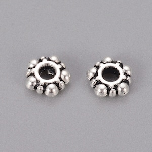 Tibetan Style Alloy Beaded Spacer Bead Set of 10, Antique Silver Tone, 5.8x2.2mm, Hole 1.5mm, Beads for Pendant and Bracelet Making