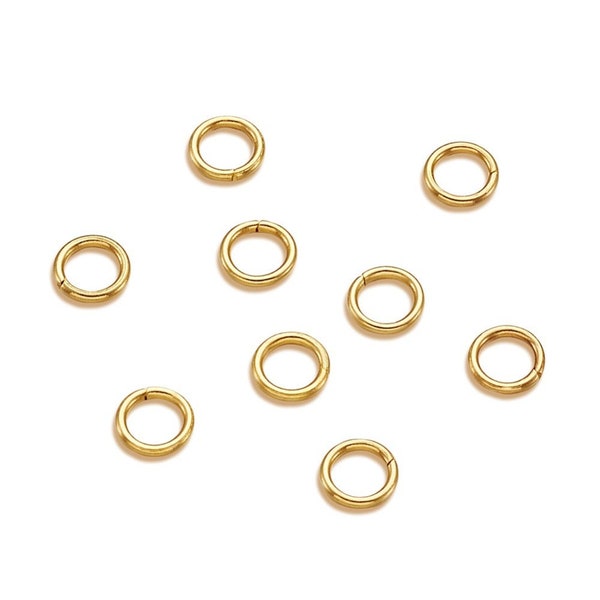 Real 18K Gold Plated Stainless Steel Open Round Jump Rings Set of 10 or 200, 5mm Diameter 20 Gauge (.8mm), Free Plastic storage container!