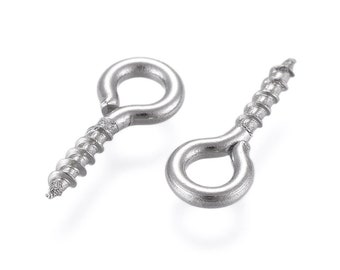 50 Silver Plated Threaded Screw Eyes For Half-Drilled Pendants - Brass Jewelry Making Findings