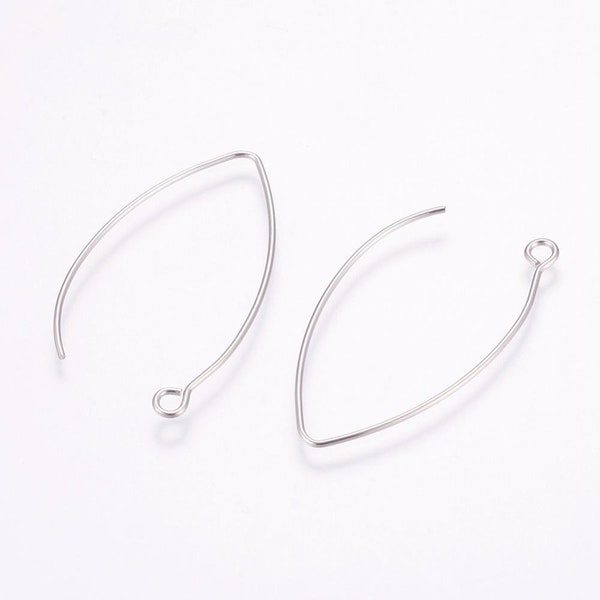 Stainless Steel Elven Earring Wire Bulk, Marquise Shaped Wire Hoop, Set of 10 or 50, Jewelry Findings for Earrings, Choose 41mm or 26mm