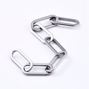 Large Chunky Flat Paperclip Stainless Steel Chain, Sold by the Foot, Links are 16x6.6mm, Unwelded, Choose Length, Masculine Link