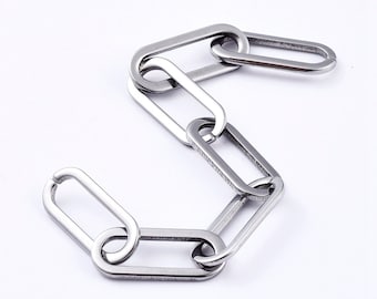 Large Chunky Flat Paperclip Stainless Steel Chain, Sold by the Foot, Links are 16x6.6mm, Unwelded, Choose Length, Masculine Link