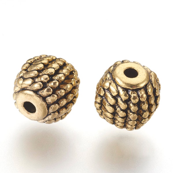 Tibetan Style Alloy Pine cone Barrel Bead Set of 10, Antique Gold Tone, 9mm, Hole 2mm, Beads for Earring, Pendant and Bracelet Making