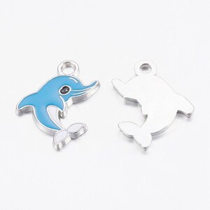 Silver tone Dolphin Enamel Charm, Set of 10, Blue and White Dolphin, Sea life, Coastal, Seashore
