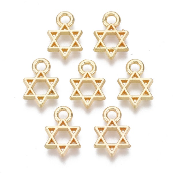 Mini Metal Alloy Star of David Charm set of 10 or 50, Jewelry Supply, Small Neck Pendant Judaism Necklace, 12x8mm, Choose Golden or Platinum