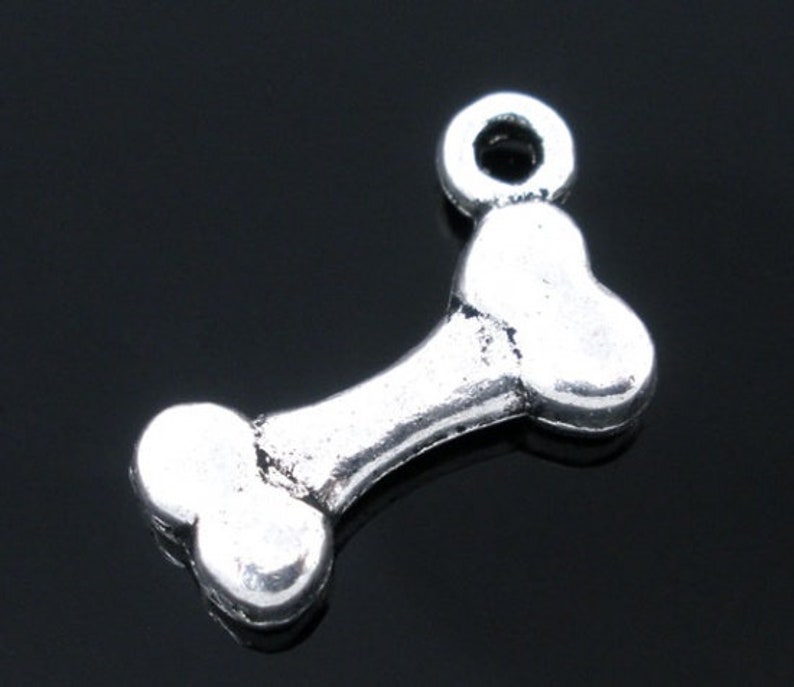 Metal Alloy Bone Pendant Charm, Set of 10 or 50, Antique Silver tone Jewelry Supply, Tibetan Style Dog Bone, 17x11mm image 2