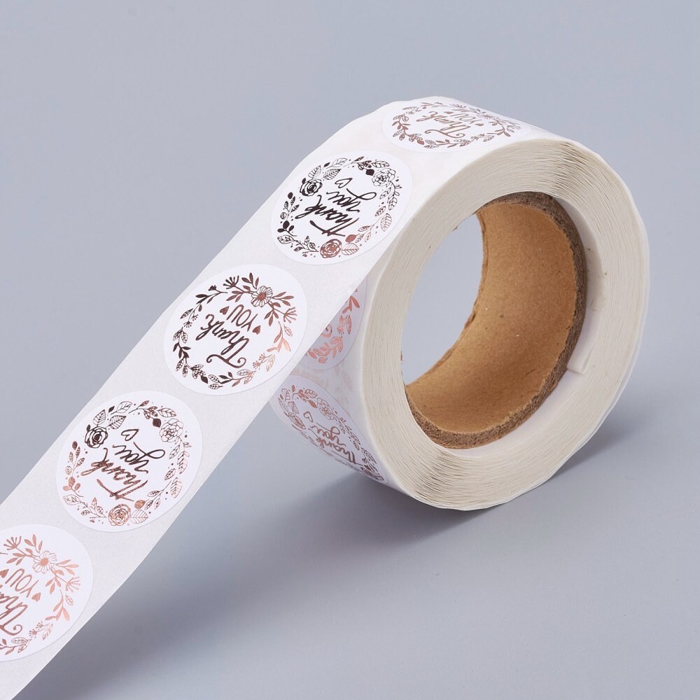 Rose Gold and White - Thank You Sticker Roll, 500 Stickers Roll, Choose ...