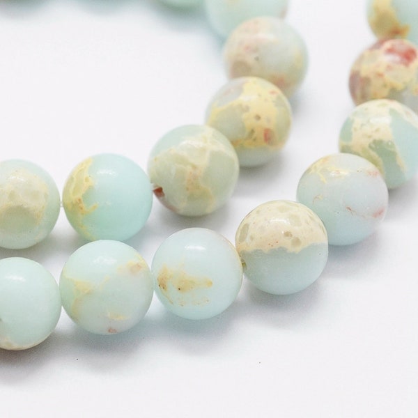 6mm, 8mm or 10mm Synthetic Aqua Terra Jasper Bead Strand 15.5" , Hole 1mm, Dyed Light Aqua Blue, Round Bead