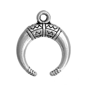 Antique Silver tone 18mm Crescent Moon Pendant Charm, Set of 10, Earring Pendant Finding, Double Turkish Horn