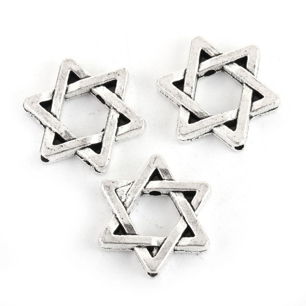 Metal Alloy Star of David Charm set of 10, 50 or Bulk of 300! Beads Antique Silver Tone, Jewish Star, Tibetan Style Neck Pendant, Hanukah