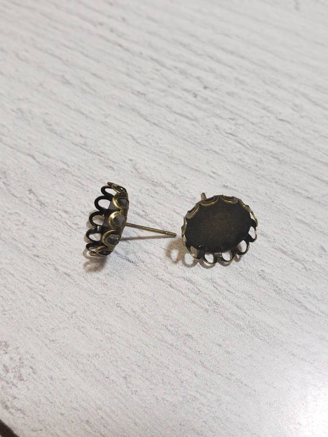 Antique Bronze Iron Alloy 12MM Cabochon Stud Earring W Rubber Etsy