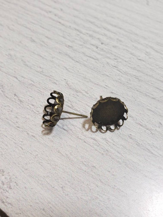 Antique Bronze Iron Alloy 12MM Cabochon Stud Earring W Rubber | Etsy