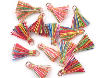 Mini Tassels Set of 10 or 50 for Jewelry, Choose Tassel and Lot Size, Crimped Tassel with Jump Ring, Tiny Tassels